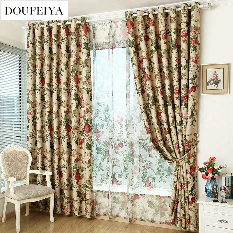 European American Country Style Curtains for Living Room Bedroom Dining Luxury Garden Printed Balcony Window Drape Custom Size