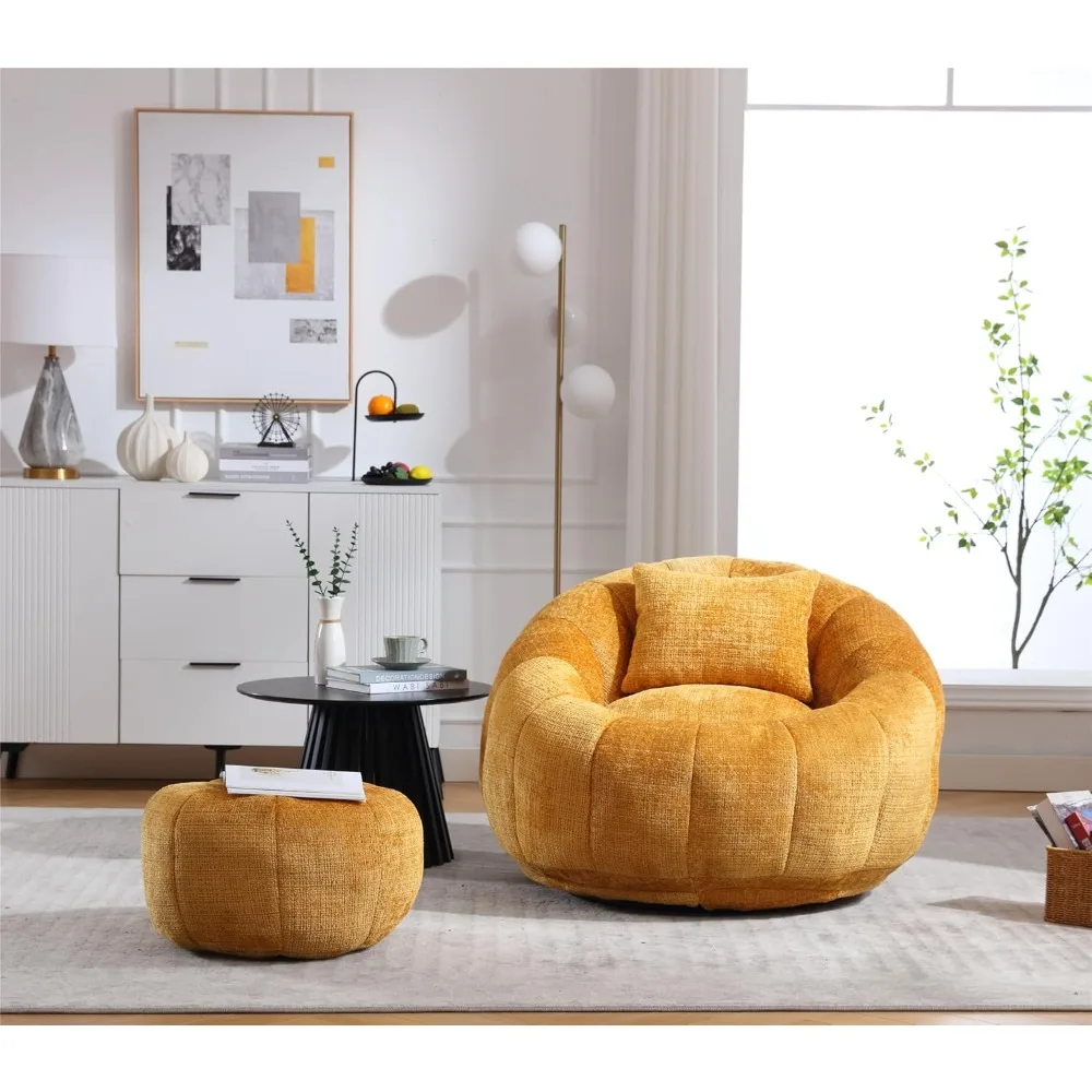 

Modern Extra Large Round Bean Bag Chair with Footrest – Stylish Chenille Fabric, High-Density Memory Foam, Ultimate Comfort & Du