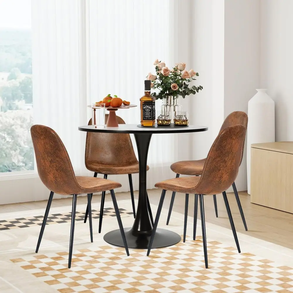 Suede Upholstered Dining Chairs Set of 4 with Metal Legs, Suitable for Kitchen or Living Room, Brown
