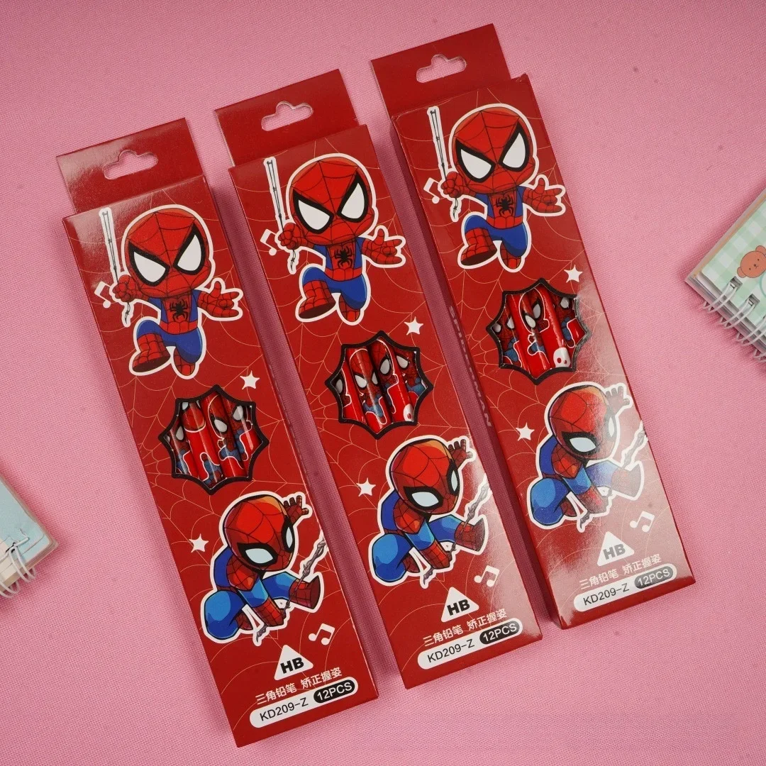 Cartoon 12Pcs Per Box Super Hero Spider Wooden Pencils, Kids Learning Stationery, Party Favors