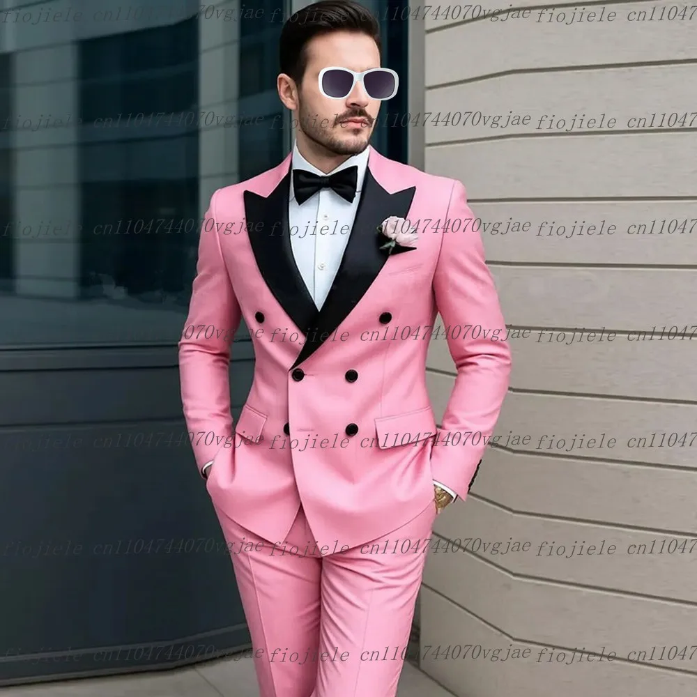 

New Black Collar And Pink Men Suit Formal Wedding Party Groom Groomsman Business Prom Male Tuxedos 2 Piece Set Jacket Pants