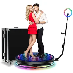 Glass 360 Photo Booth Video 80cm 3ppl Rotating Photobooth Platform For Party Spinner Led Mirror 360 Photo booth With Flight Case