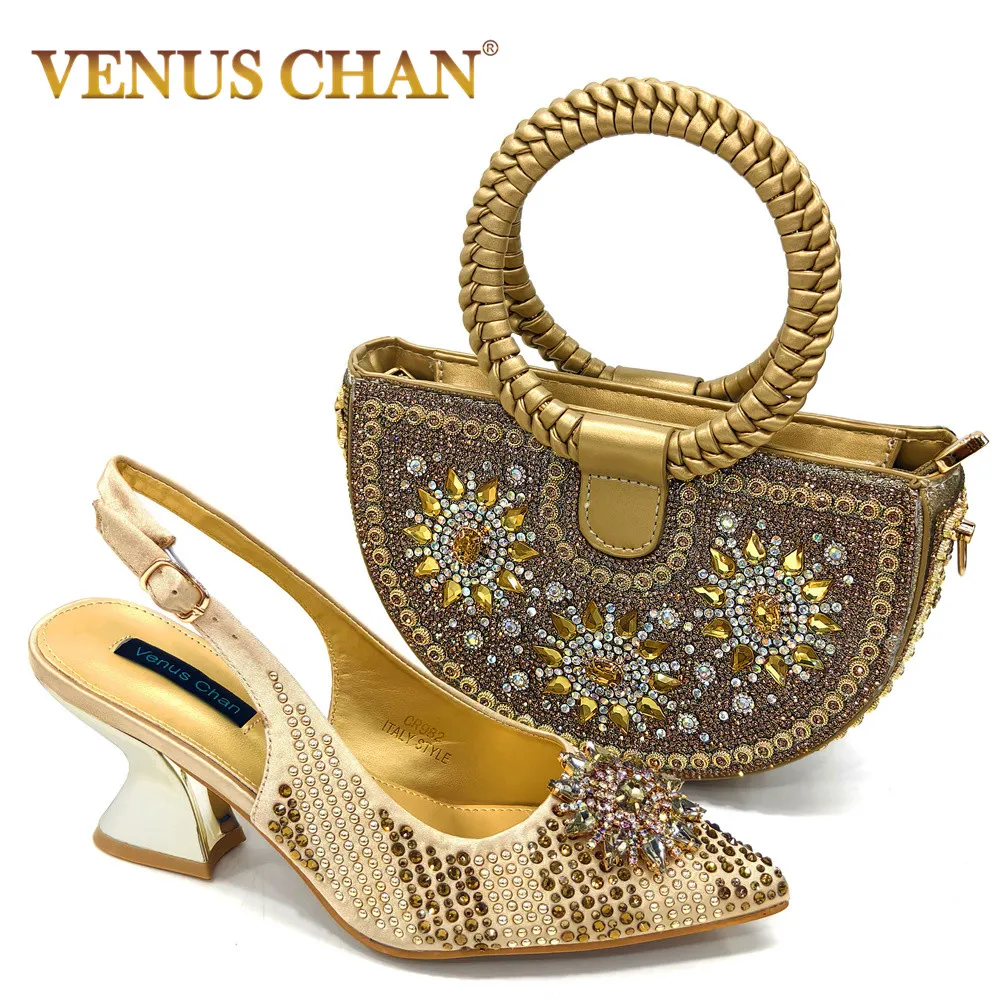 Venus Chan Elegant Women's Shoes and Bag Sets Wedding Party Bags and Shoes Comfortable Mid Heel Shoes Commuting Shoes for Women