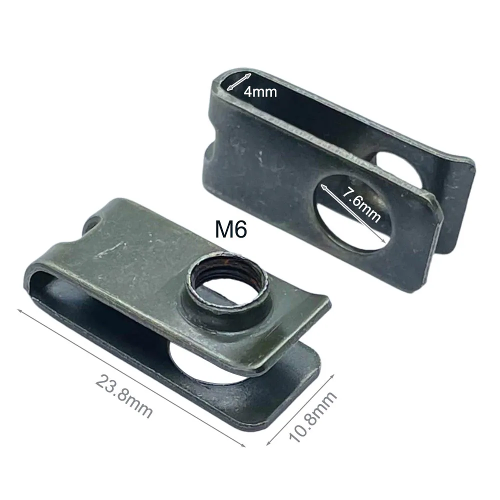 20/10pcs U-Type Clips with Thread M6 Car Metal Retainer 6mm License Plate Fixing Buckle Bolt Base Decorative Buckle