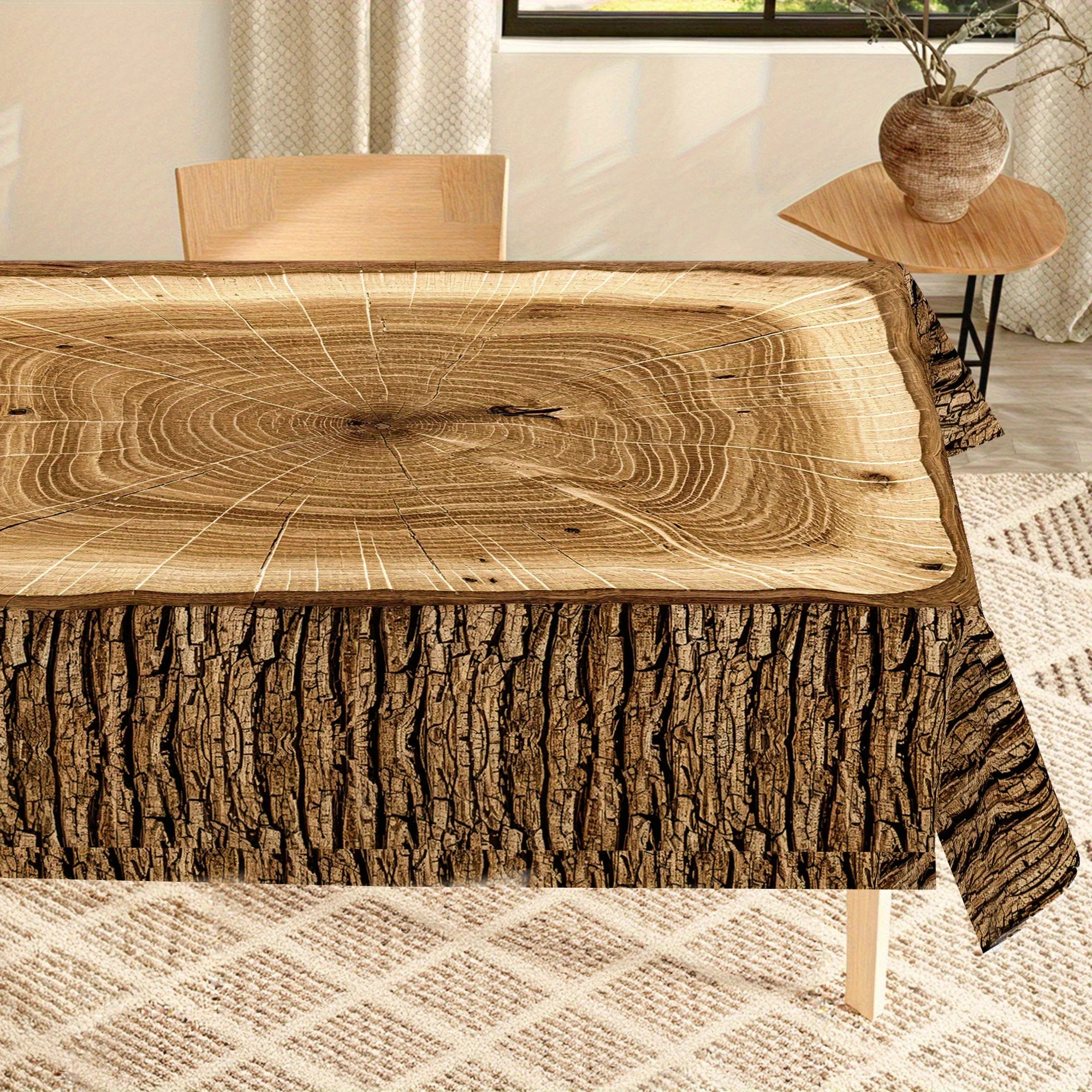 Tablecloth 1pc Vintage Tree Stump Tablecloth - Country Farmhouse Style Polyester Round Tablecloth