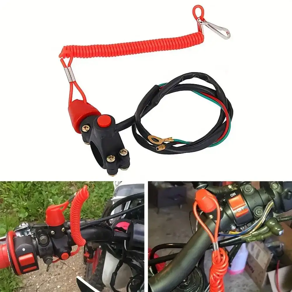 Motorcycle Engine Stop Switch Tether Lanyard Emergency Boat Stop Button Outboard Engine Quad ATV Engine Kill Push Switch Sw J0N2