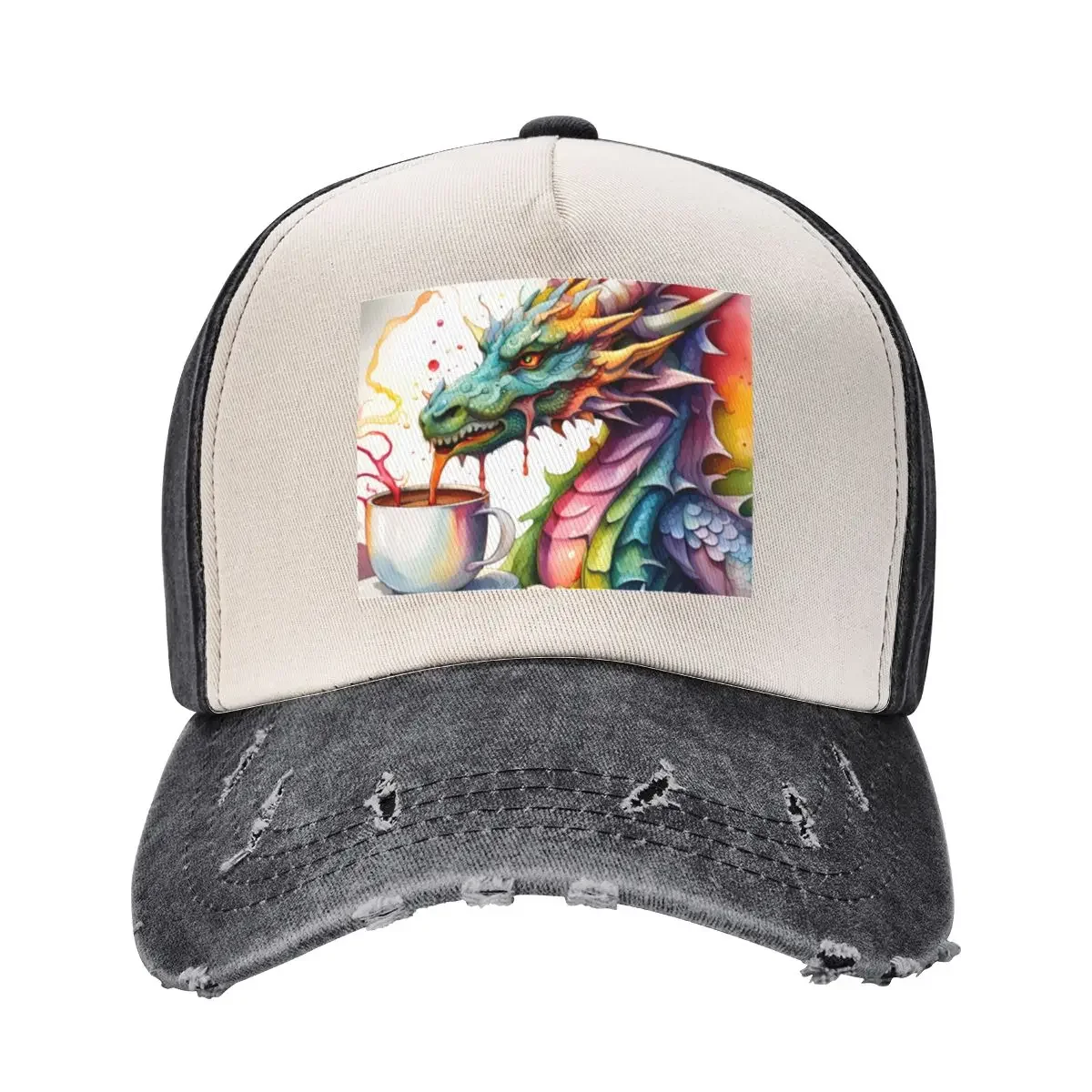 Watercolor Dragon with his Morning Coffee Baseball Cap Custom Cap beach hat summer hat party Hat Caps Male Women's