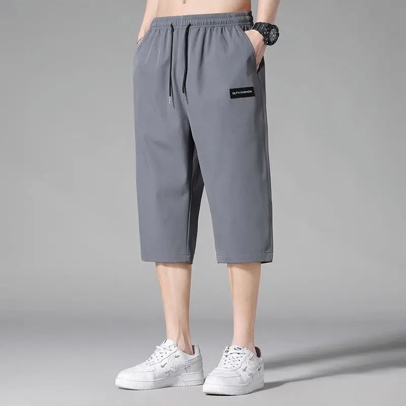 

Summer Light and Thin Ice Silk Cropped Pants Trendy New Versatile Loose Fashion Men's Casual Breathable and Quick-drying