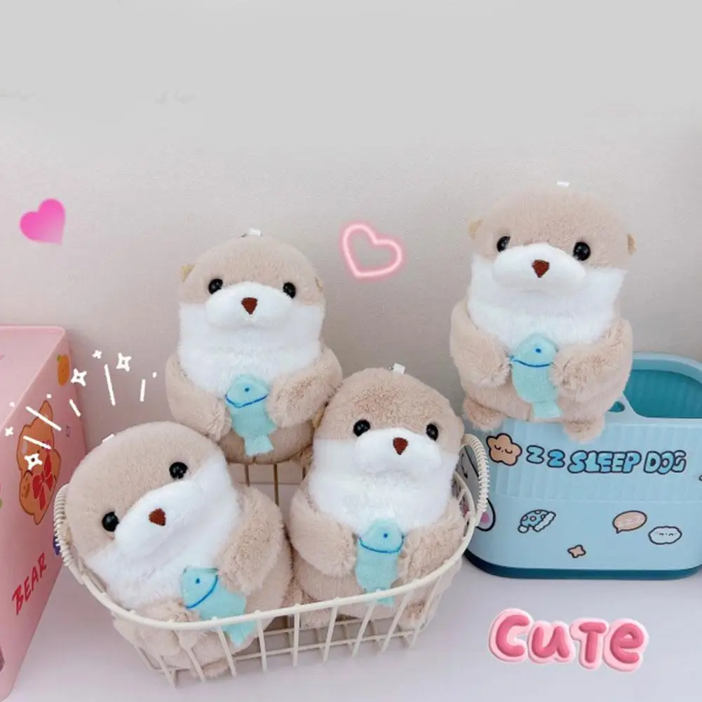 

Cute Otters Holding Fish Plush Rings Lightweight Hanging Pendant Props For School Bag Wallet Toy Gifts 11c Y2o7