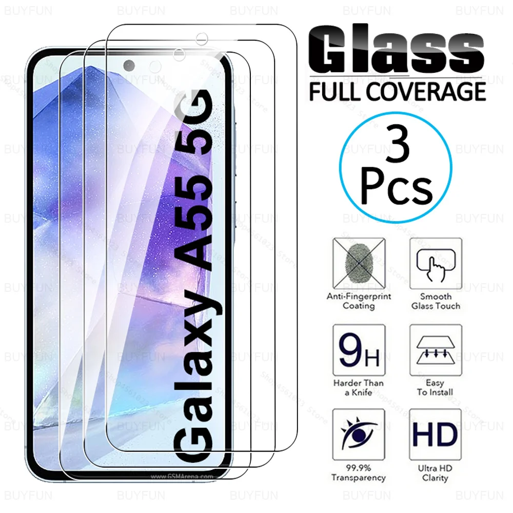 3Pcs SamsungA55 Glass For Samsung Galaxy A55 Tempered Glass Case Samsang A 55 Samsun 55A Samung A55 5G 9H Cover Screen Protector