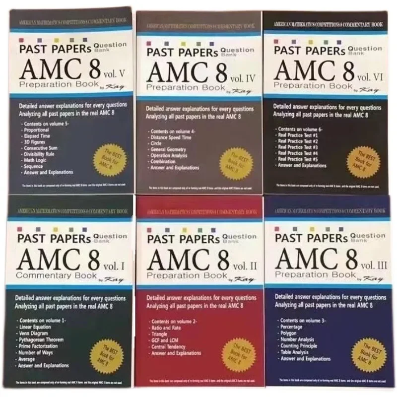 6 Books/set Past Papers Question Bank AMC. 8 Workbook  Learning  Education  Libro