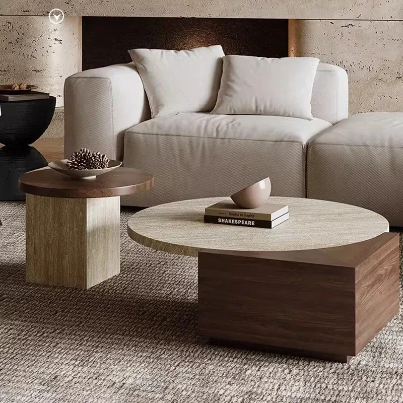 Tunnel Stone Size Round Coffee Table Wabi-Sabi Light Luxury Creative Side Table Combination Living Room Mesas De Cafe