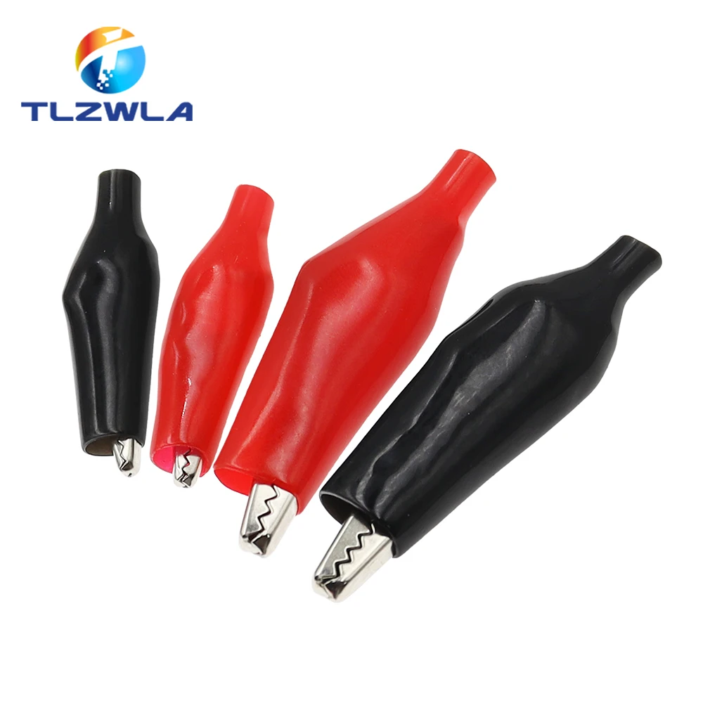 100PCS 28MM 35MM 45MM Metal Alligator Clip Crocodile Electrical Clamp Testing Probe Meter Black Red with Plastic