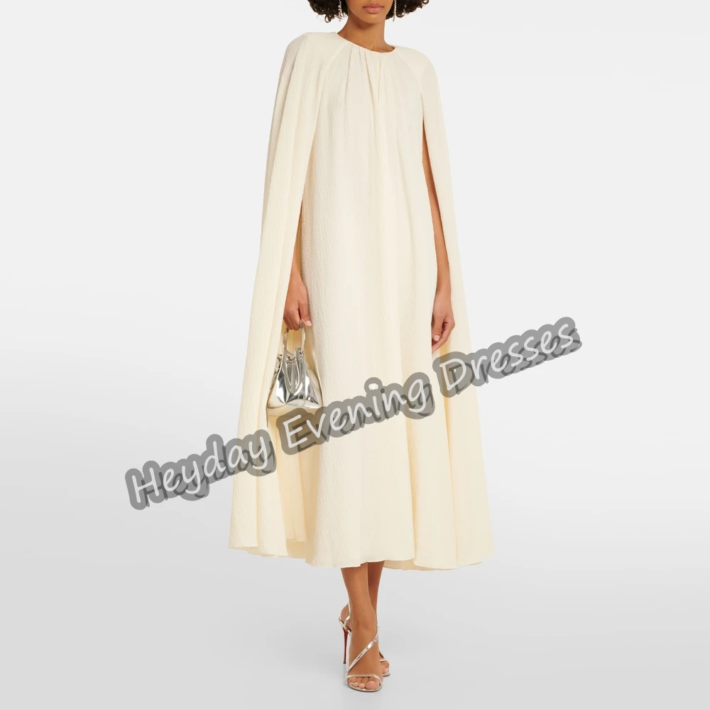 

Heyday O-Neck A-Line Saudi Arabia Chiffion Prom Gown Tea Length Short Sleeves Elegant Sexy Evening Party Dresses For Women 2024