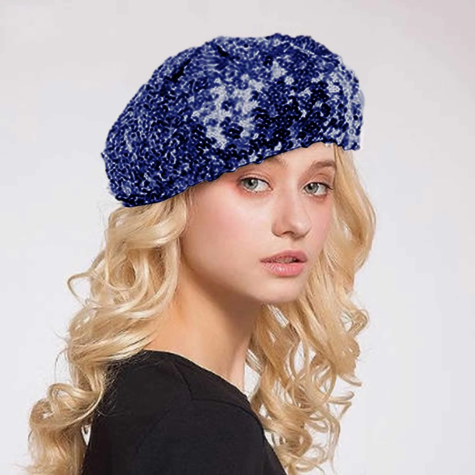 Women Fashion Sparkling Sequins Beret Hat Mardi Gras Carnival Solid Color Elegant Comfortable Hats Casual Daily Streetwear