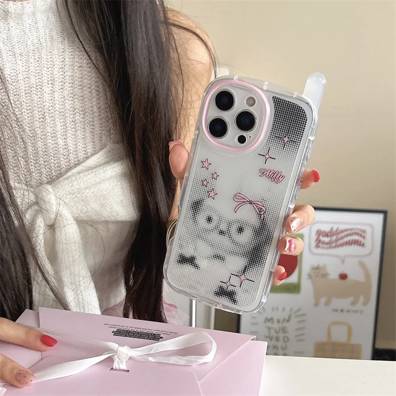 ريترو بكسل الوردي القوس جرو نظارات الكلب الفن جراب هاتف آيفون 16 15 14 برو ماكس حافظة لطيف الحلو الكرتون للصدمات غطاء ناعم