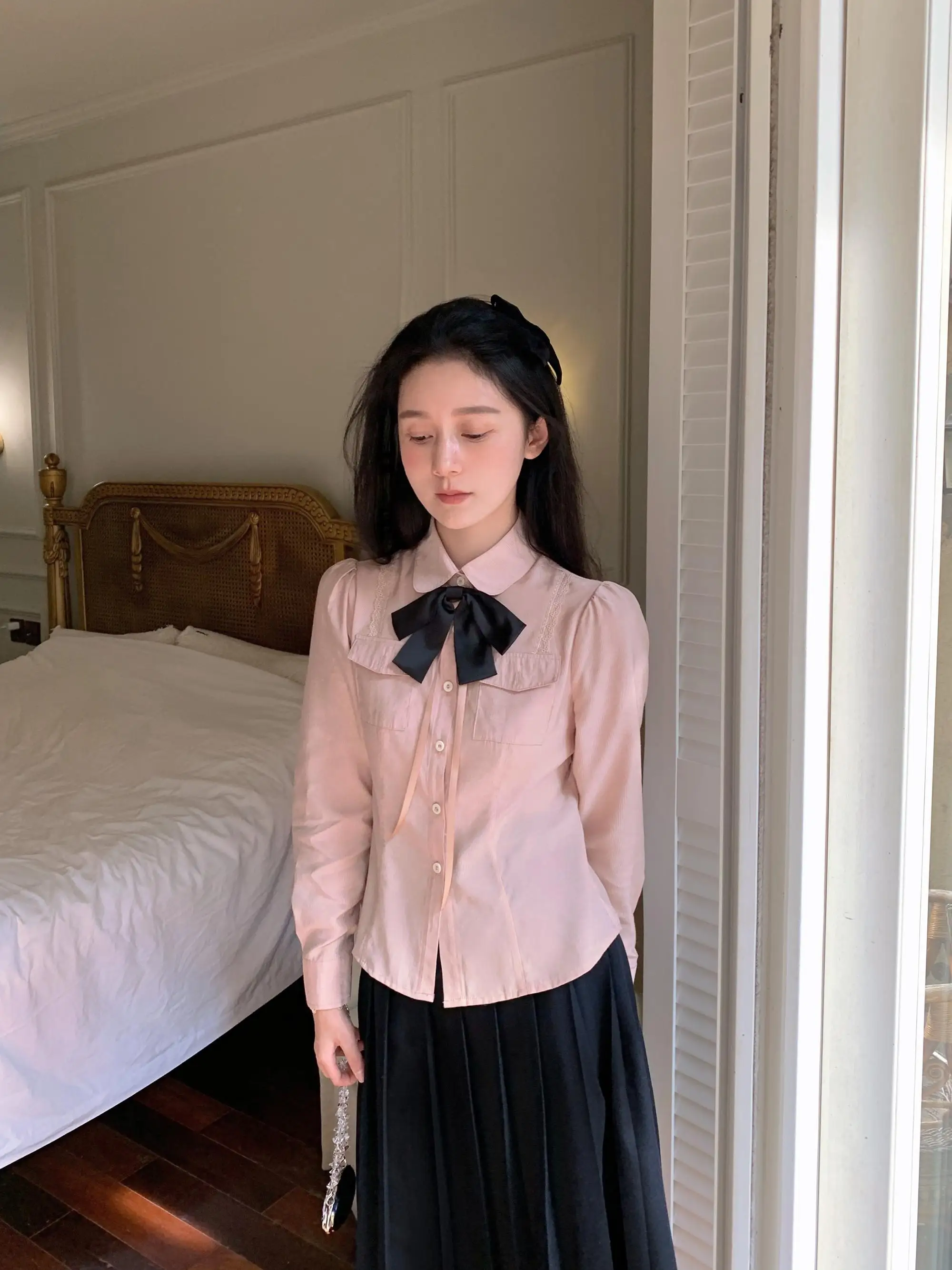 

Peacola Plaid Pleated Skirt Vintage Sle Bubble Sve Long Sve Women's Regular Length orm Color Commute Skirt