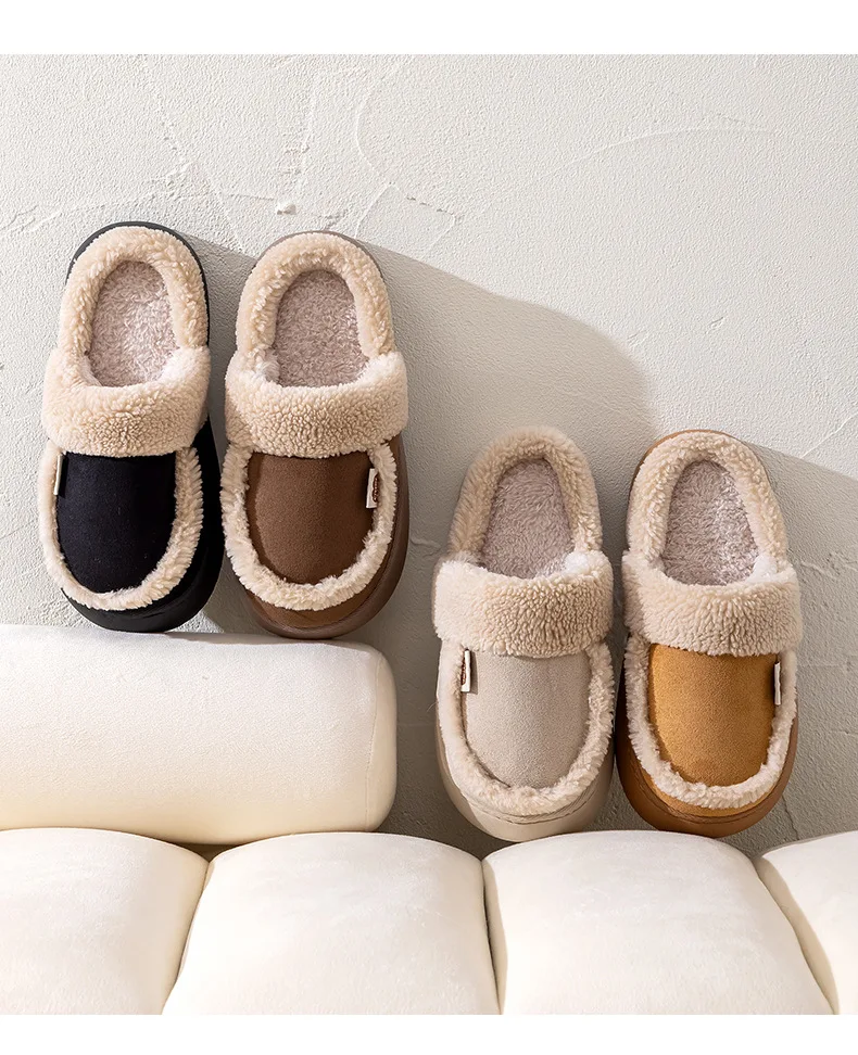 Damen-Hausschuhe für Herbst und Winter, mit weichem, dickem Fleece-Futter, Keilabsatz, aus Baumwolle, rutschfest, weich, für den Innenbereich, warm, für Frauen und Teenager. – Detail 12