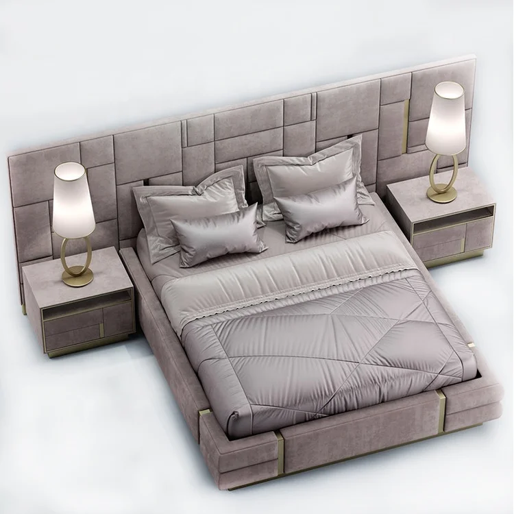 

#Luxury Italian Bedroom Set King Size Modern Stainless Steel Double Bed Designer Furniture Set Leather Luxury Residence