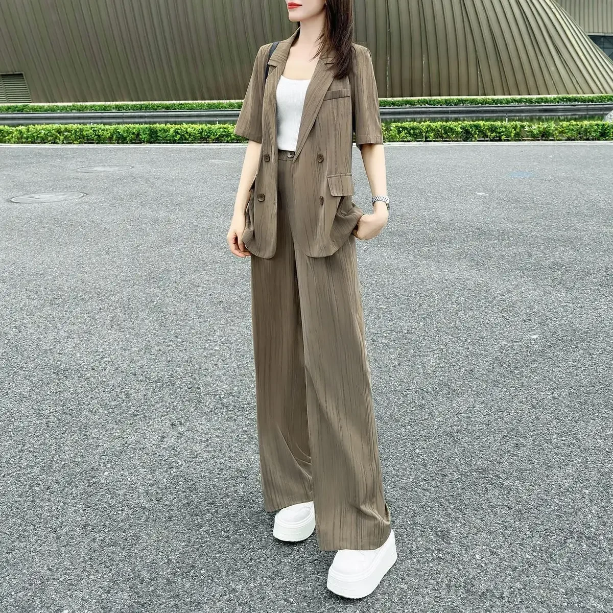 Formal Summer 2024 Blazer and Pant Sets for Women 2 Pieces Wide Leg Black Trousers Woman Suits Business Promotion Luxury Clothes