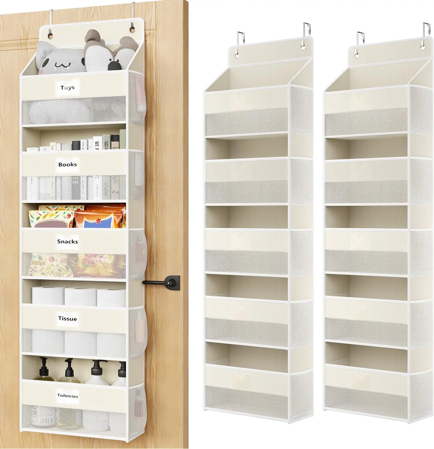 

Over The Door Organizer Hanging, 2 Pack 5 Shelf Behind The Doors Storage, Pantry Door Organizer, Closet Organizers for B