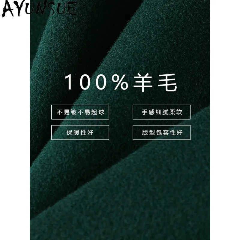 AYUNSUE 100% wollen jas Halflang 2025 Dubbelzijdige wollen groene jas Winterjassen voor dames Elegante dameskleding Biscurrence Annavé