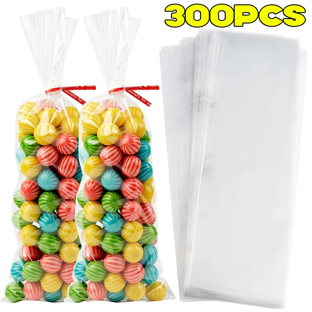 Transparent Plastic Long Lollipop Treat Bags with Twist Ties Cookie Candy Food Gift Packaging Wedding Birthday Decor Supplies