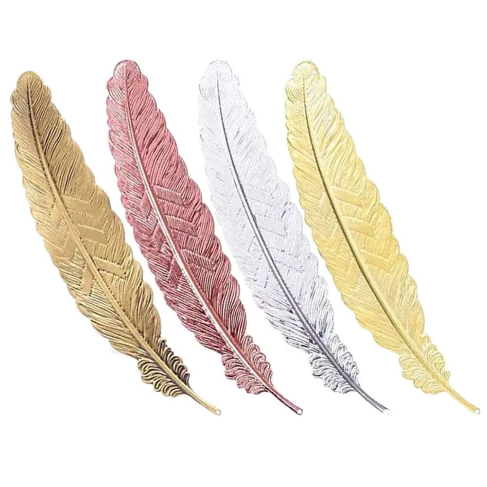 4pcs Classical Metal Bookmarks Plumage Design for Students & Reading Lovers – Page Markers School Supplies Decor