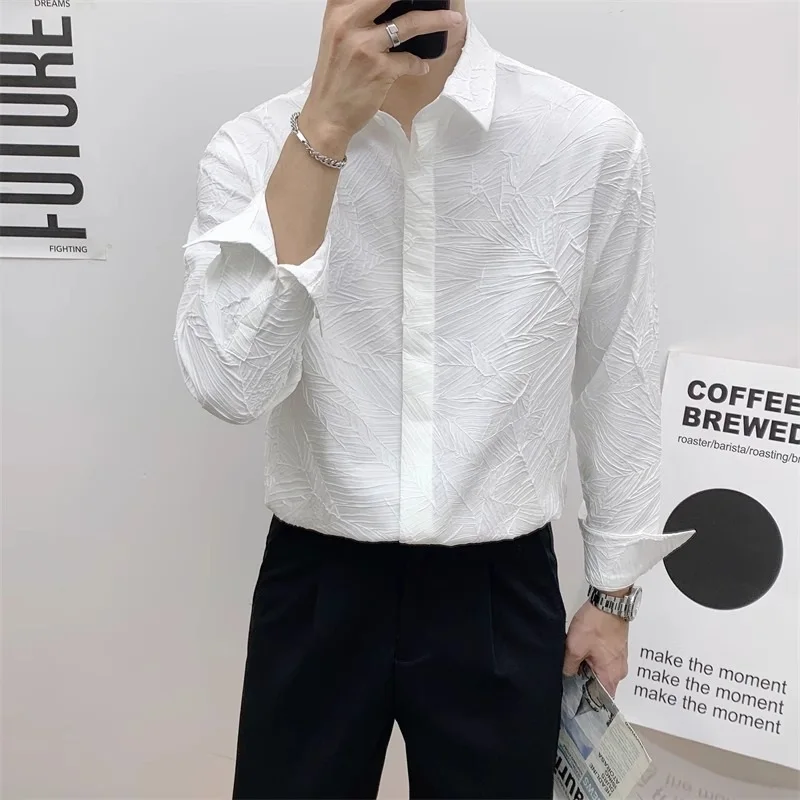 

Men Autumn Long Sleeve Dress Shirts Slim Collar Office Blouse Tops Tee Business Casual Elastic Solid Pure Cotton shirts Q87