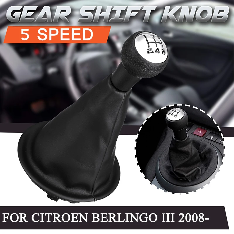 5 Speed Gear Shift Knob+Gaiter For Citroen Berlingo III For Peugeot Partner 2008-2021 PU Leather Car Interior Accessories