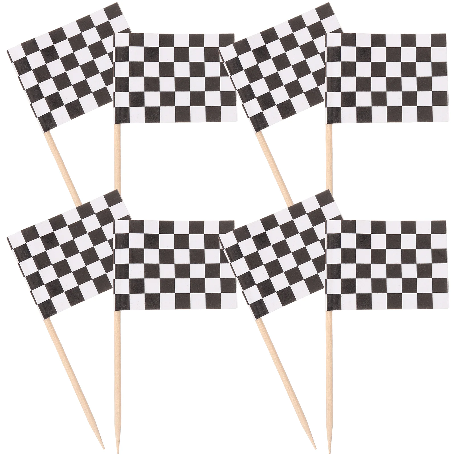 Pack of 100 Racing Flag Toothpicks Checkered Flag Picks Appetizer Toothpicks Fruit Sticks for Cocktail Party - Black and White