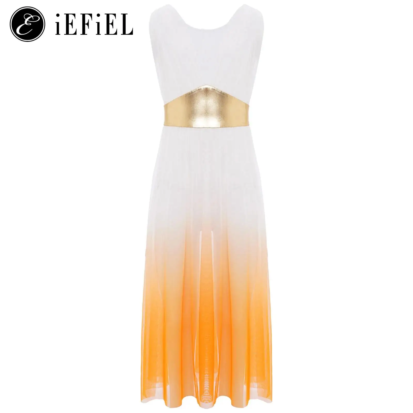 

Girls Greek Toga Sleeveless Gold Waist Gradient Lyrical Dance Dress Halloween Cosplay Party Costume School Show Dancewear