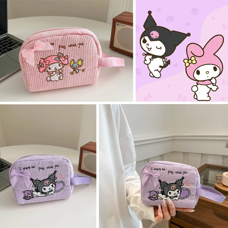 

Sanrio Kuromi Melody Cosmetic Bags Pink/Purple Cartoon Storage Make Up Bags for Women Lady with Zipper Travel Bag Makeup Bag