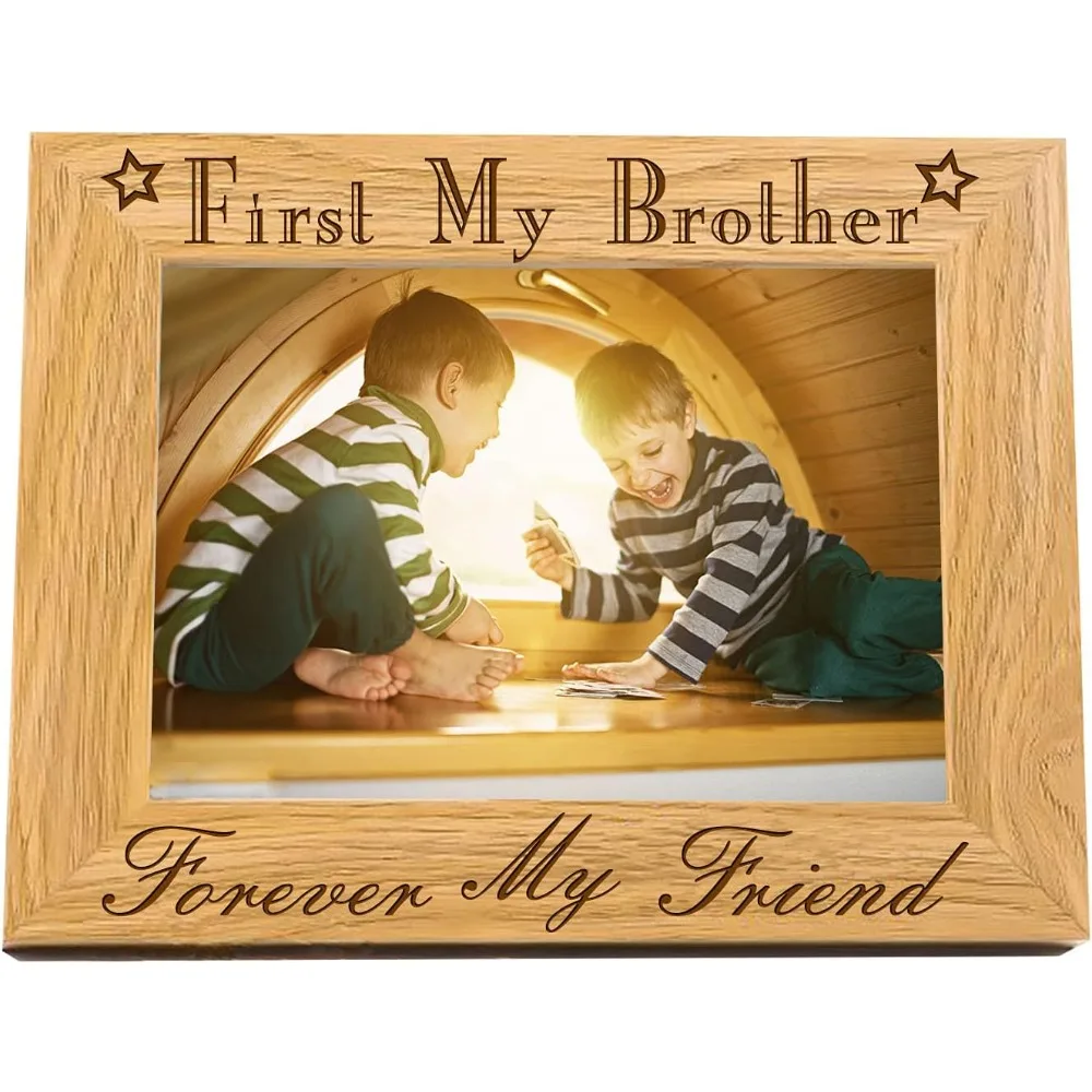 

6x4 Inch My Brother Picture Frame Hanging/Tabletop Wood Photo Frame Rectangle Frame with First My Brother Forever