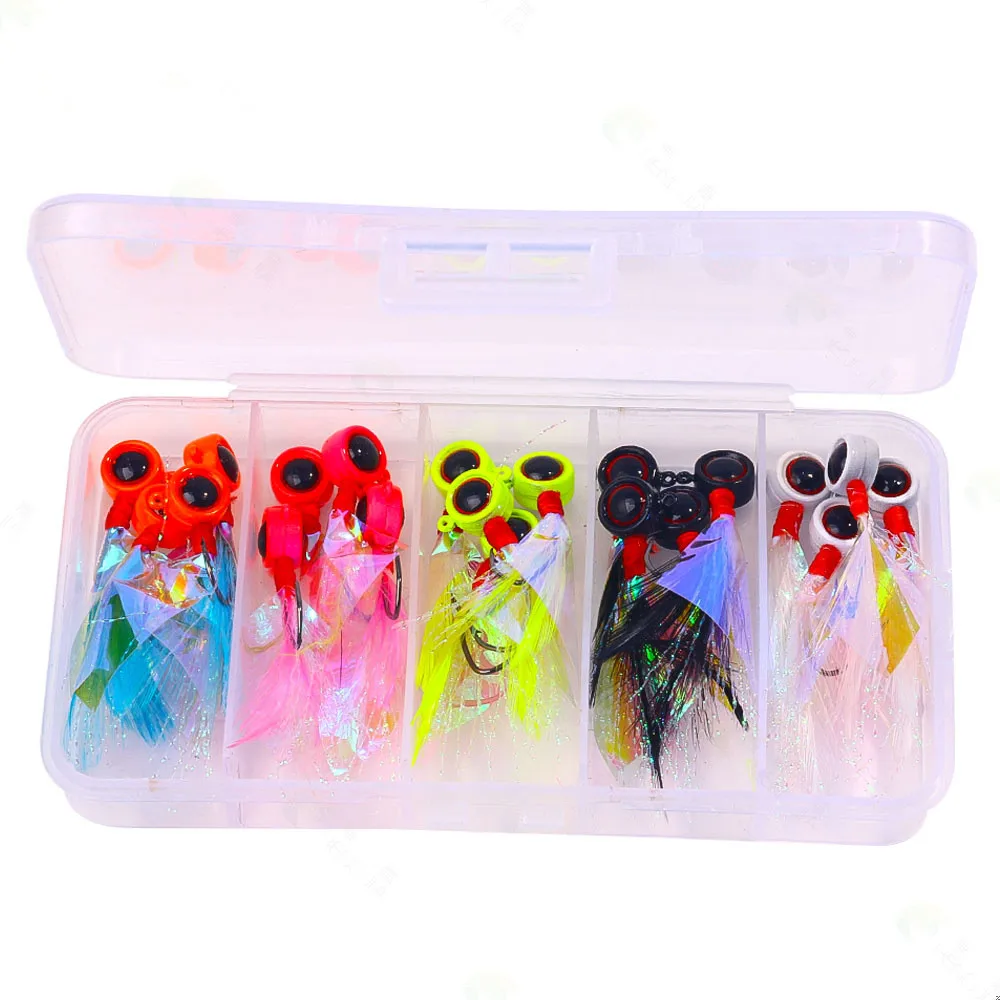 20pc/set Lead Head Hooks  Fake Bait Micro Object Small Hook Spinner Spoon Barbed Jigging Fishhook Sequin Fishing Tackle