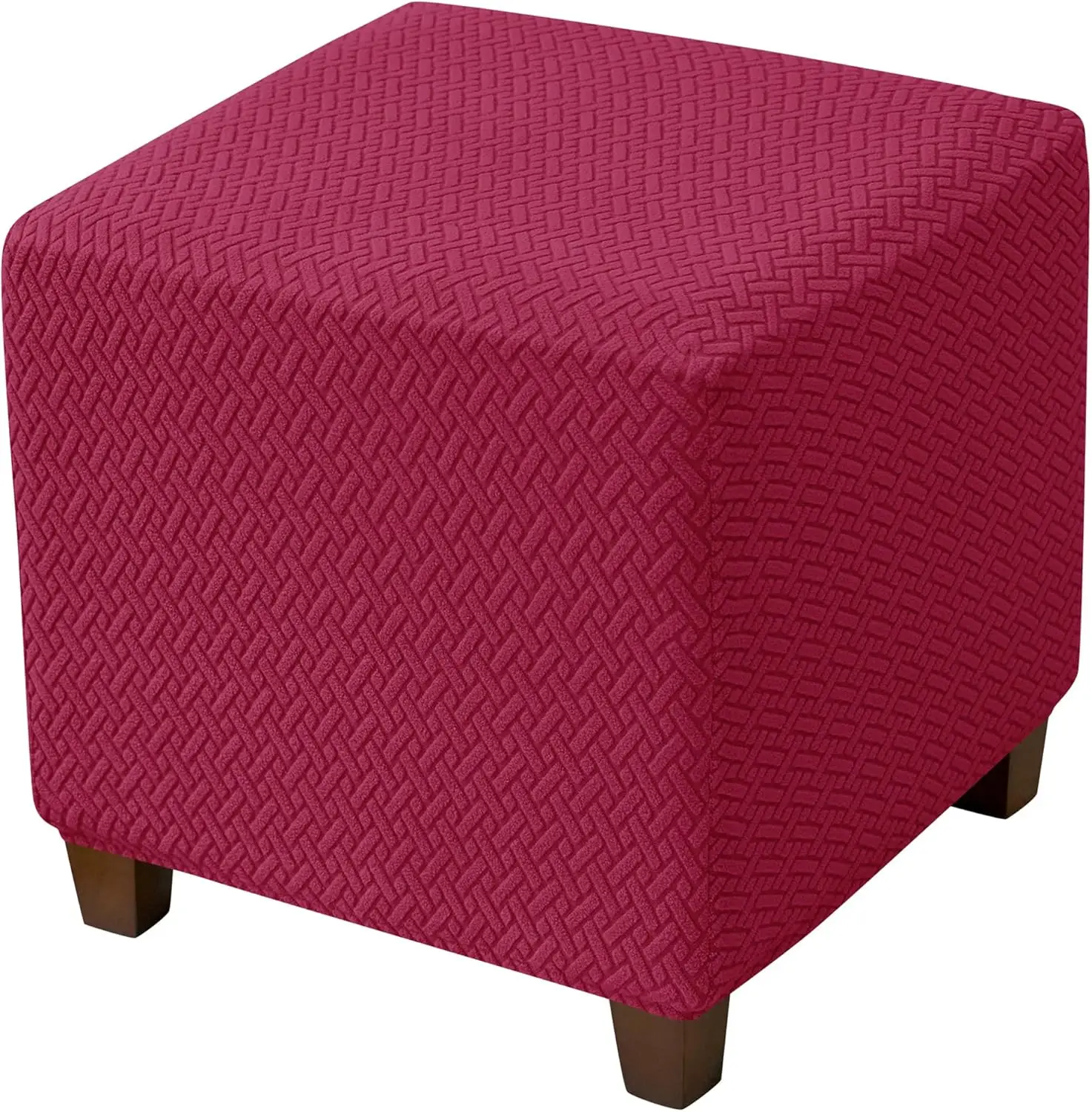 

Ottoman Cover Stretch Knitted Jacquard Square Thi Slipcover With Elastic Bottom For Storage Foot Stool - Red Small