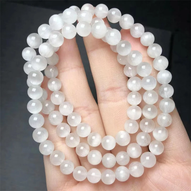 6.5MM Natural White Marble Jade Rabbit Hair Quartz Bracelet Women Fashion Sweet Reiki Healing Energy Strand Girls Jewelry Gift