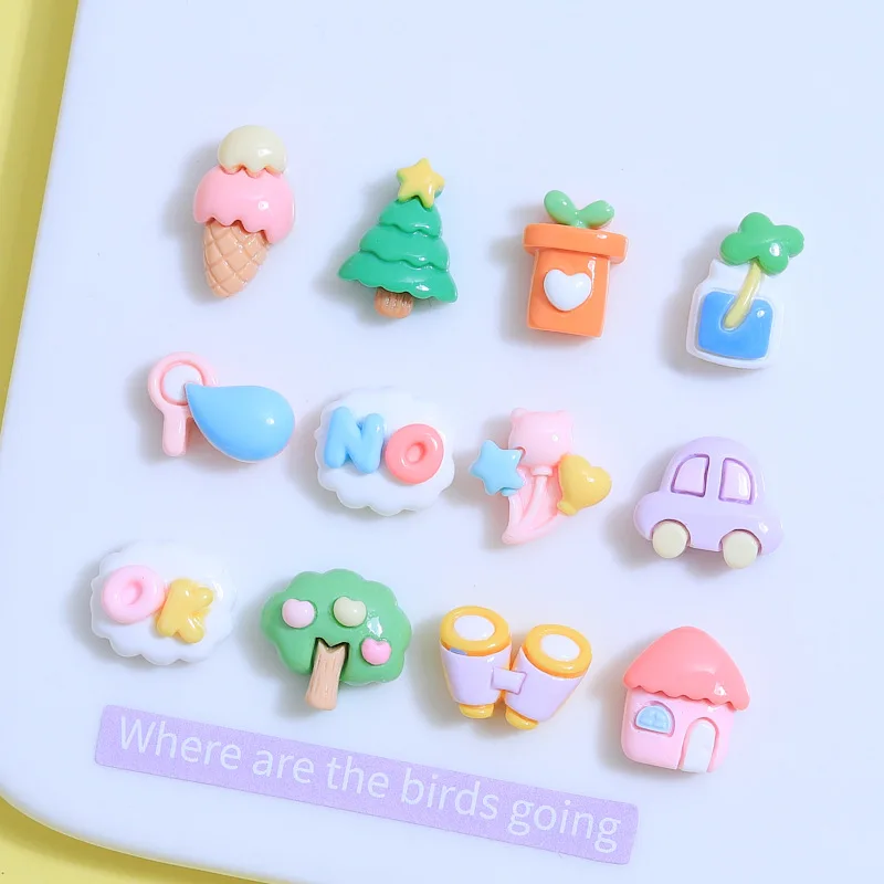 5pcs cute house tree ice cream cartoon resin flatback diy kawaii resin accessories crafts materials scrapbooking embellishment