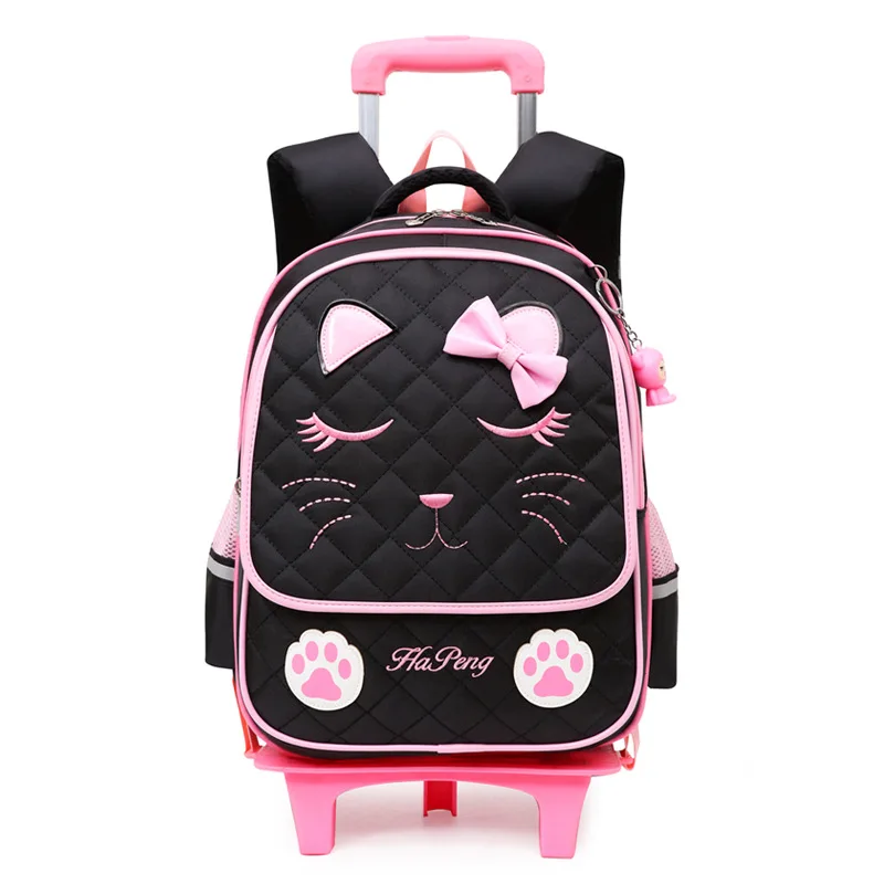 

Rolling Backpack Trolley School Bags for Girls Cat Face Print Travel Wheeled Carry-on Kids' Luggage Mochilas Para Estudiantes