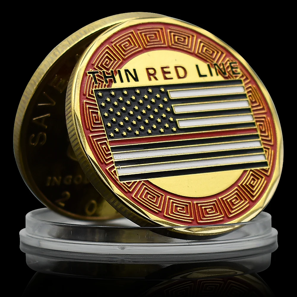 United States Firefighter Gold Plated Challenge Coin The Thin Red Line Fire Rescue Commemorative Medal Collection Gift