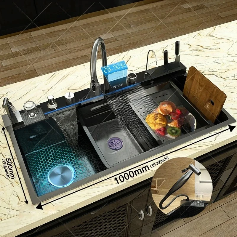 Stainless Steel Kitchen Sink Multifunction Digital Display Faucet Wash Dish