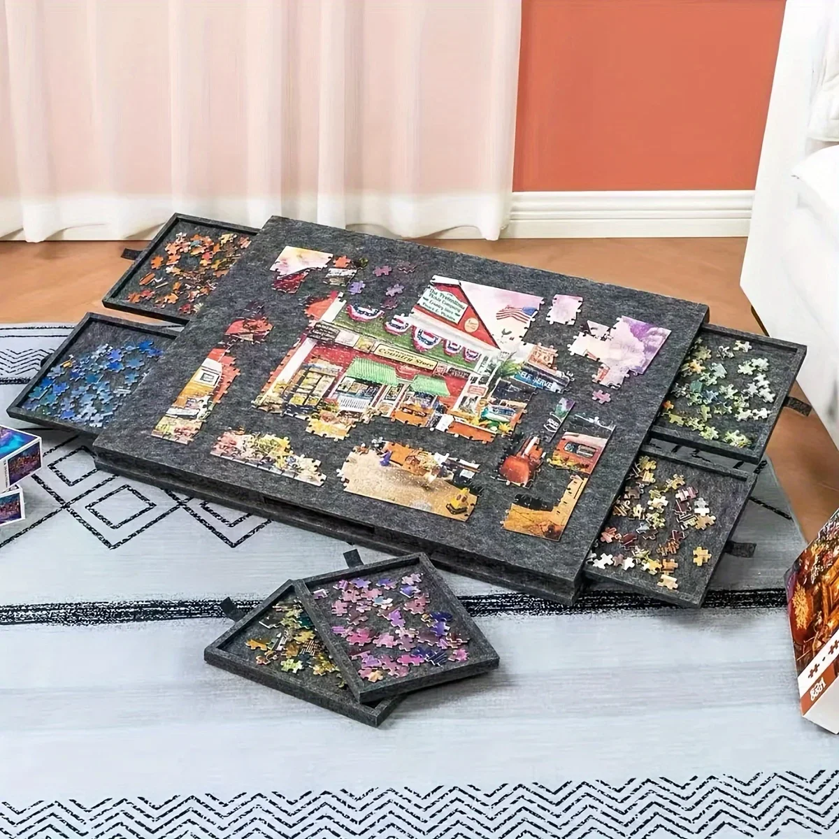 Planche de Puzzle avec 6 tiroirs coulissants, organisateur Portable antidérapant, rangement Durable pour la maison/voyage, panneau de décoration également, 1000 pièces
