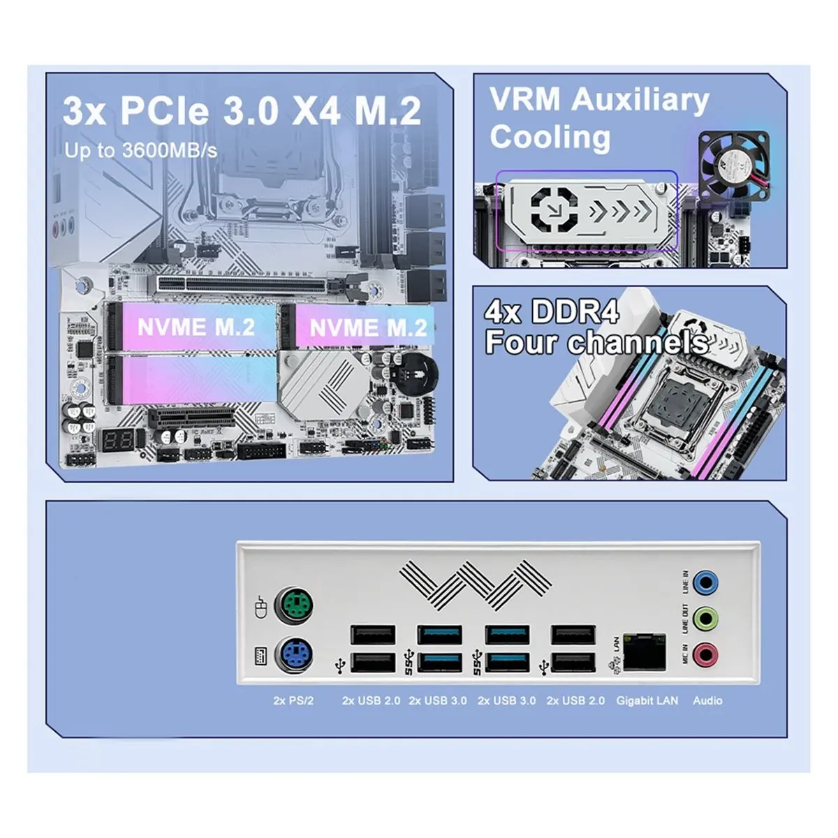 X99 U9 Motherboard LGA 2011-3 C612 Support TPM2.0 4 Channels DDR4 Memory NVME M.2 USB3.0 for Xeon E5 2630 V4 CPU - view 4