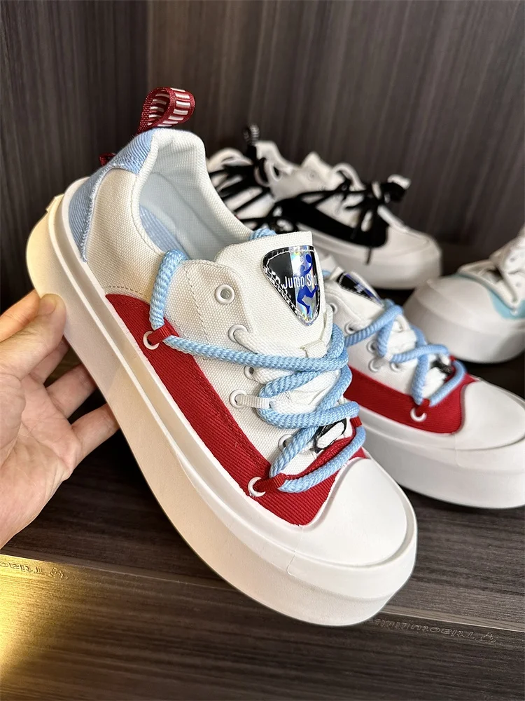

Comfortable Thick Bottom Canvas Shoes Unisex Youth Fashion Flat Heel Versatile Design Spring Summer Autumn Seasonal Low Top