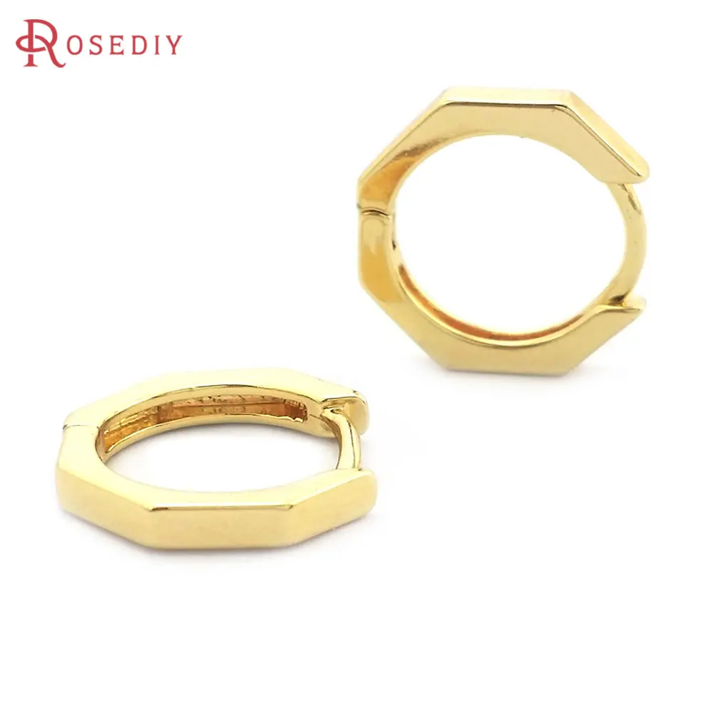 18Kゴールドカラーの真ちゅう製六角ループイヤリング,女性用,フープ,高品質,DIYアクセサリー,公式ストア,6個