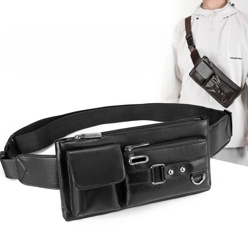 New Business-style Men's Waist Bag - Multi-functional Crossbody Bag with Large Capacity for Outdoor Use and Mobile Phone Storage