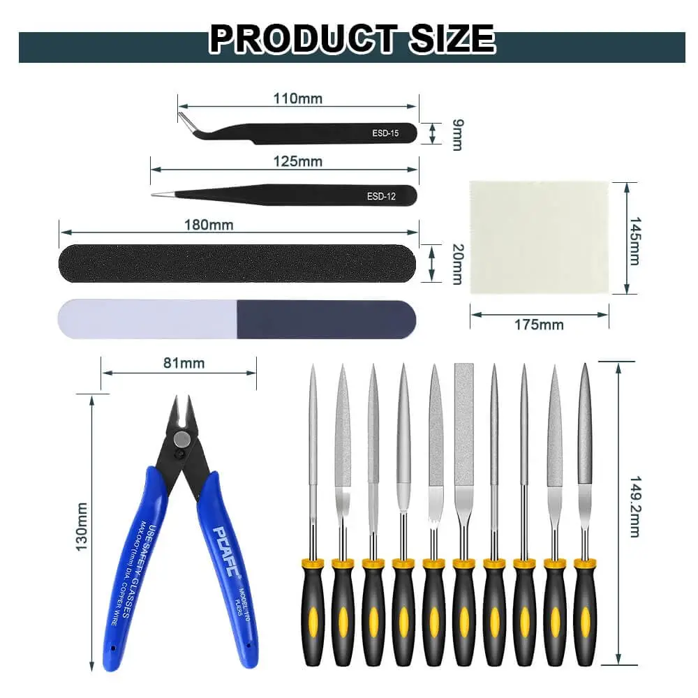 Hanboost 16Pcs 3D Printer Accessories for Cleaning and Finishing, High-Carbon Steel Needle Files, Polishing Bars & Tweezers Set