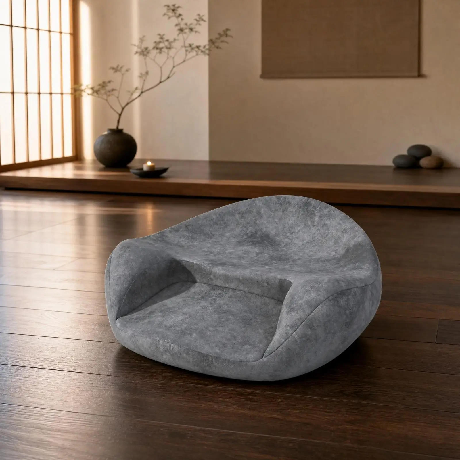 Meditation Cushion Gray Round Floor for seat with Raised Back Support for Yoga Kneeling Posture Correction