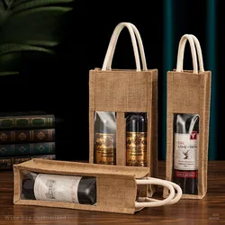 Red Wine Handbag Wine Gift Box with Window Single Double Bottle Champagne Package Bags Wedding Favors for Guests