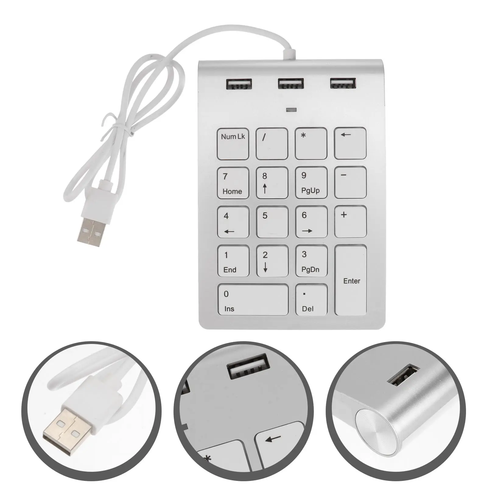 

Lightweight Zinc Alloy Numeric Keypad Usb 18-Key 3 Ports Hub For Pc Silver Small Keyboard For 2000 7